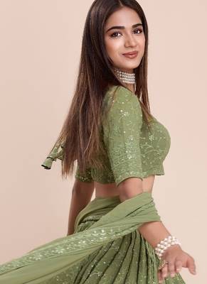 Olive Green Embroidered Lehenga 2