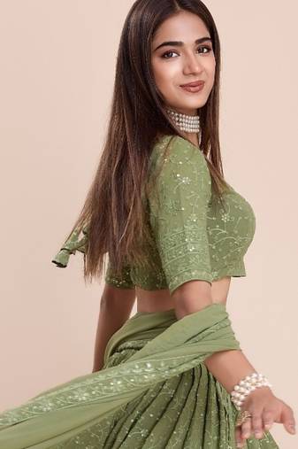 Olive Green Embroidered Lehenga