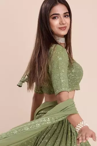 Olive Green Embroidered Lehenga