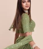 Olive Green Embroidered Lehenga