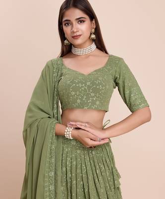 Olive Green Embroidered Lehenga 3