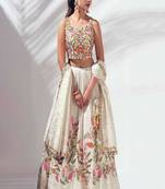 off-white Floral Embroidered Lehenga