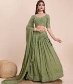 Olive Green Embroidered Lehenga