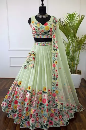 Light-Green Floral Lehenga