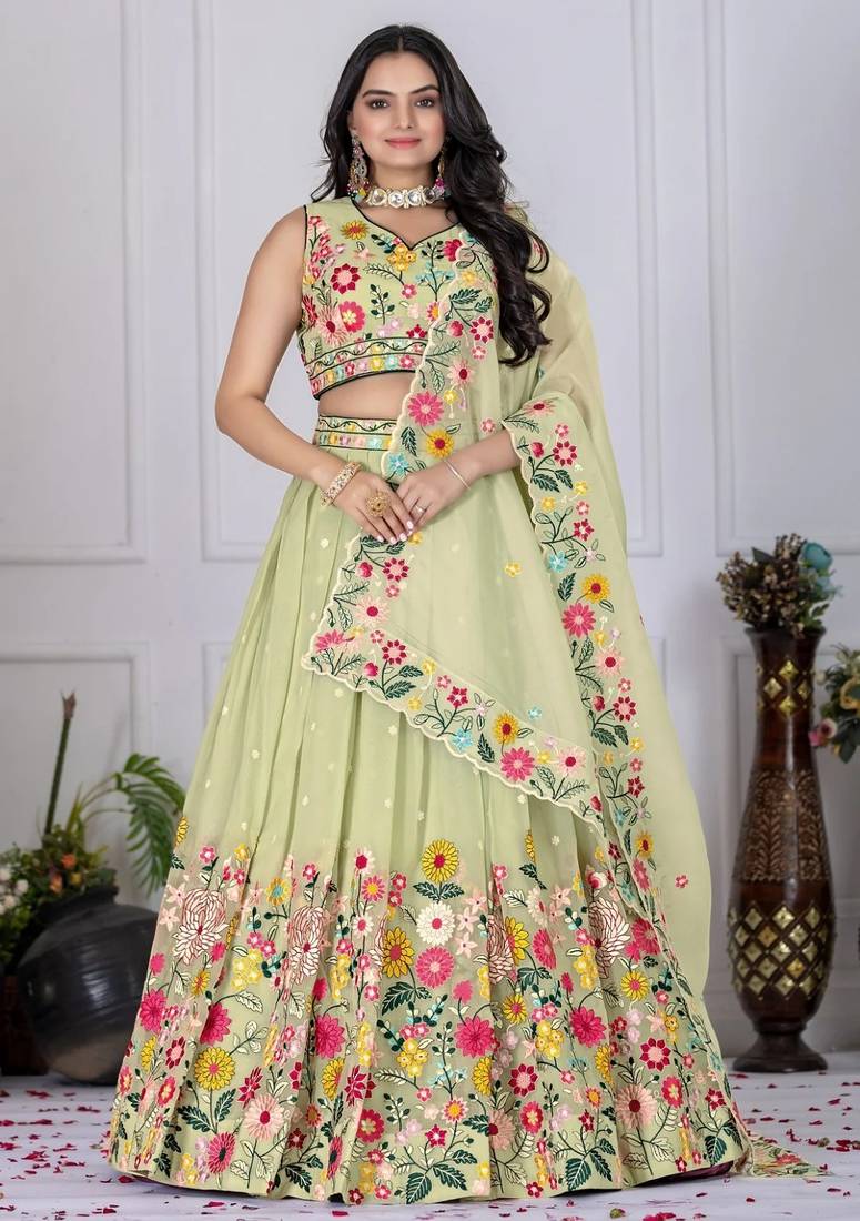 Light-Green Floral Lehenga