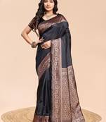 Black color weaving jacquard traditional saree with blouse piece