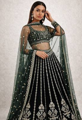 Dark Green Heavy Embroidered Lehenga 2