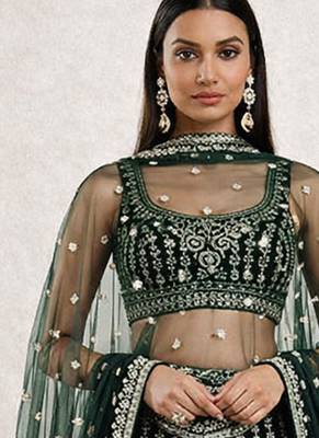 Dark Green Heavy Embroidered Lehenga 3