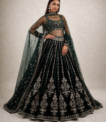 Dark Green Heavy Embroidered Lehenga