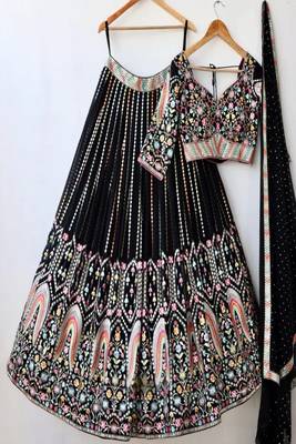Black Floral Embroidered Lehenga 1