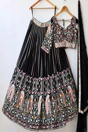 Black Floral Embroidered Lehenga