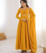 Women faux georgette lace work fully flair anrkali ,pant with dupatta