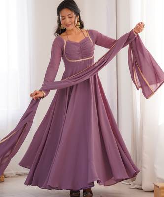Women faux georgette lace work fully flair anrkali ,pant with dupatta 1