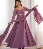 Women faux georgette lace work fully flair anrkali ,pant with dupatta