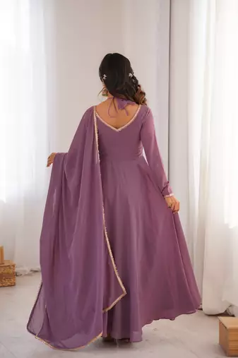 Women faux georgette lace work fully flair anrkali ,pant with dupatta