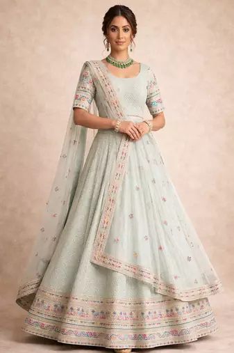 sky -blue Bridal Style Lehenga