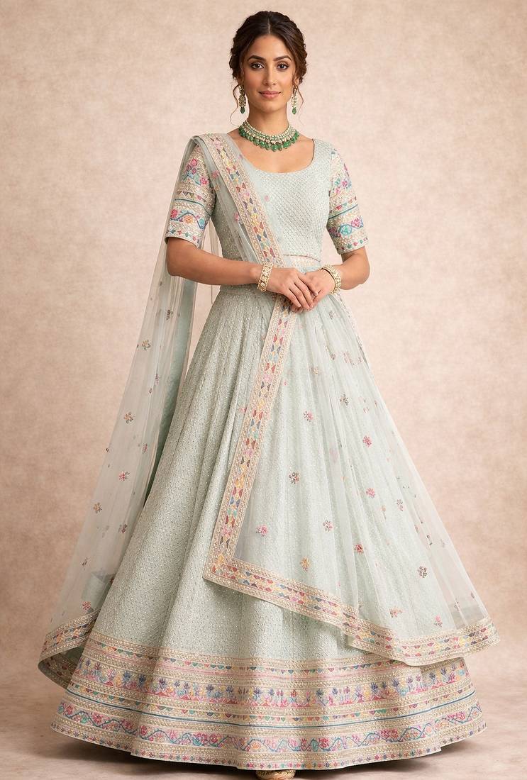 sky -blue Bridal Style Lehenga
