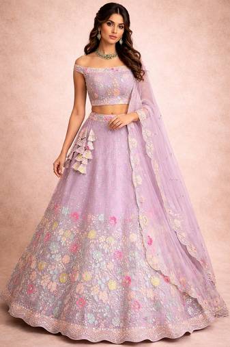 Light-purple Floral Lehenga