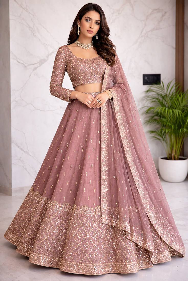 Light-purple Floral Lehenga