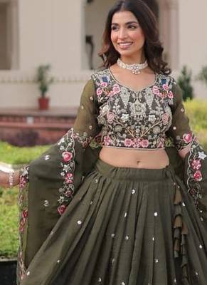 Olive Floral Lehenga 1
