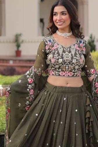 Olive Floral Lehenga