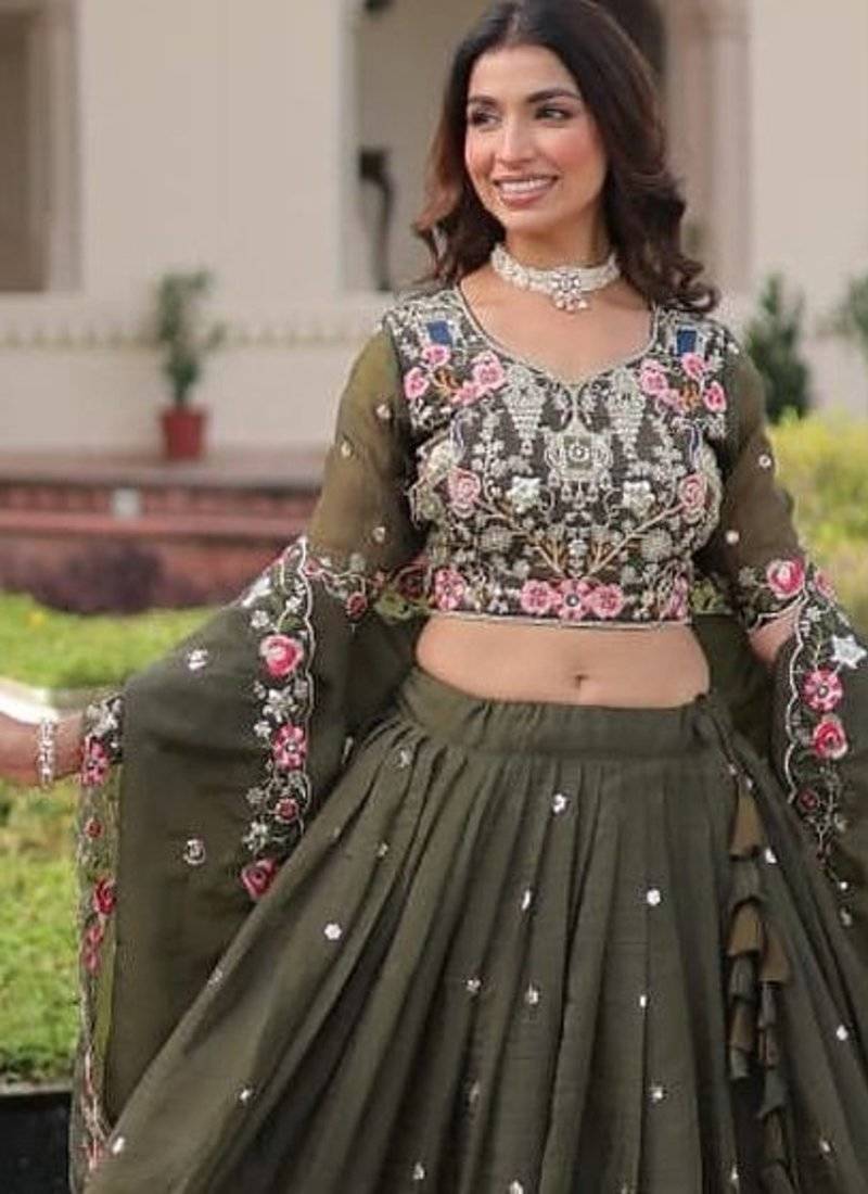 Olive Floral Lehenga