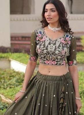 Olive Floral Lehenga 3