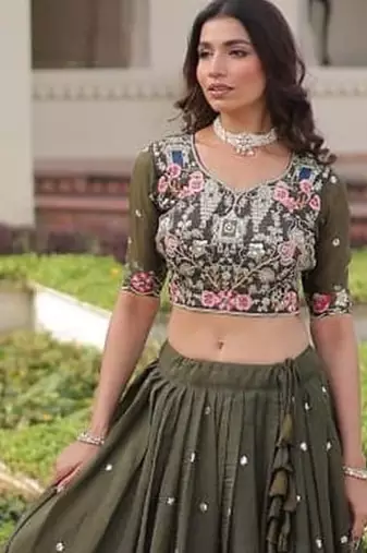 Olive Floral Lehenga