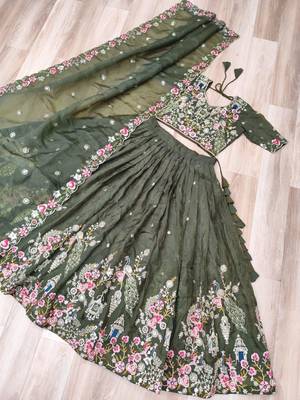 Olive Floral Lehenga 4
