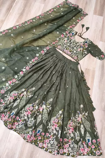 Olive Floral Lehenga