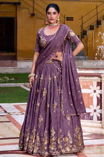 Purple Embroidered Lehenga