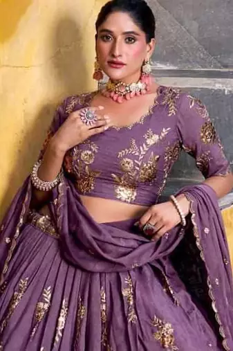 Purple Embroidered Lehenga