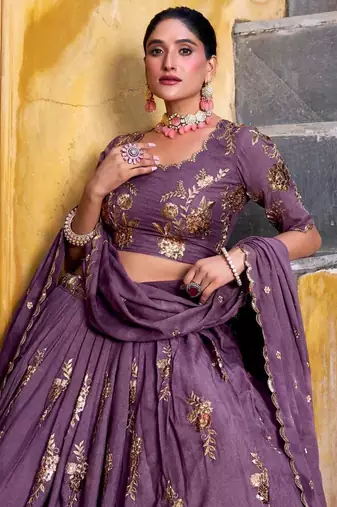 Purple Embroidered Lehenga