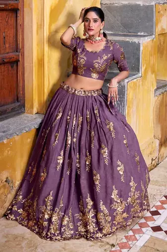 Purple Embroidered Lehenga