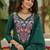Stylish dark green viscose rayon embroidered kurta set with dupatta & pant