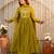 Graceful olive green anarkali type kurta set with dupatta & pant