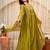 Graceful olive green anarkali type kurta set with dupatta & pant