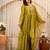 Graceful olive green anarkali type kurta set with dupatta & pant