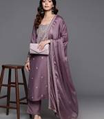Elegant mauve viscose embroidered kurta set with dupatta for women
