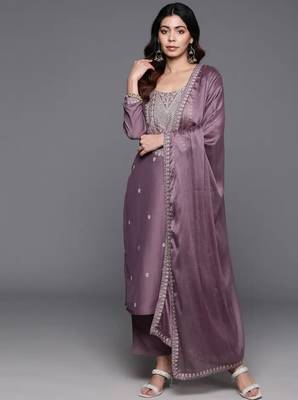  mauve viscose embroidered kurta set with dupatta for women 3