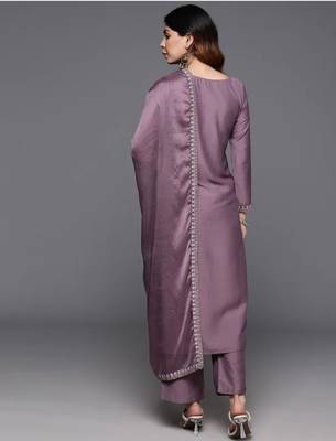  mauve viscose embroidered kurta set with dupatta for women 4