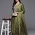 Stylish olive green viscose  embroidered kurta set with dupatta & pant