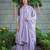 Lavender mulsin cotton embroidered kurta set with dupatta & palazzo