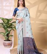 Skyblue color weaving jacquard traditional saree with blouse piece
