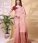 Babypink color weaving jacquard traditional saree with blouse piece