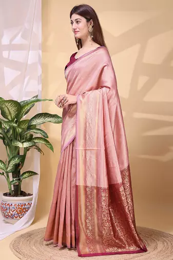 Babypink color weaving jacquard traditional saree with blouse piece