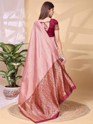 Babypink color weaving jacquard traditional saree with blouse piece 4