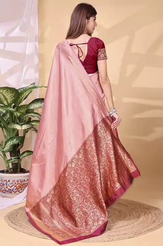 Babypink color weaving jacquard traditional saree with blouse piece
