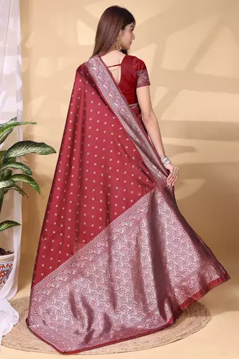 Maroon color weaving jacquard traditional saree with blouse piece