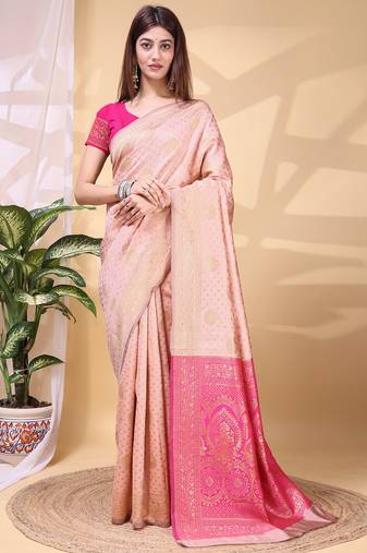 Babypink color weaving jacquard traditional saree with blouse piece